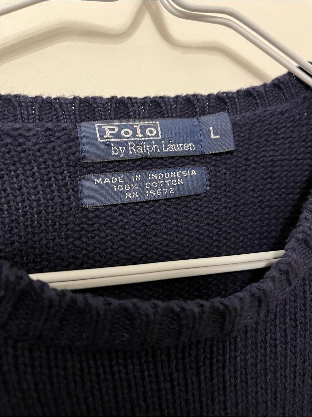 Vintage Polo by Ralph Lauren Men's Navy cable knit Sweater with Red Pony image 4